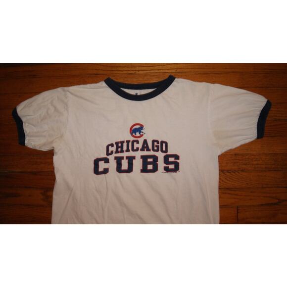 Vintage Y2K Chicago Cub Medium White Blue Ringer TShirt Spell Out - Picture 1 of 8